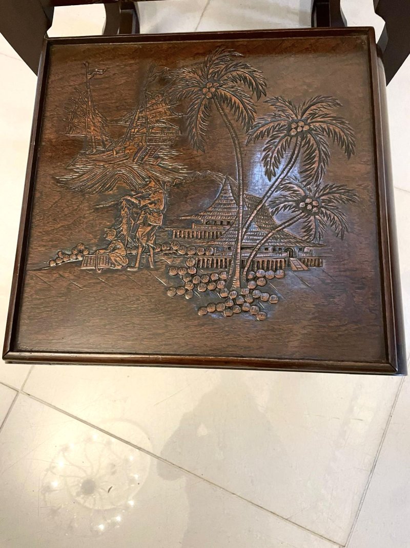 Antique Quality Carved Teak Nest of 3 Tables - Image 11