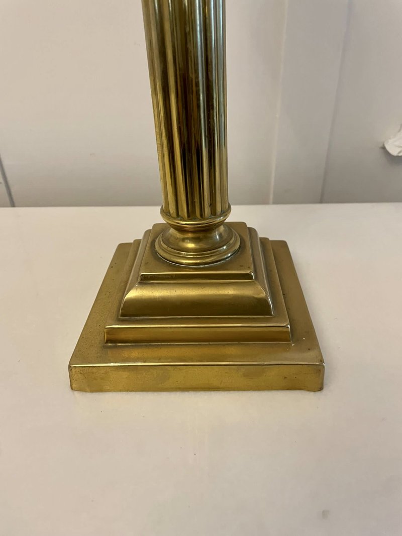 Antique Victorian Reeded Column Brass Oil Lamp - Image 5
