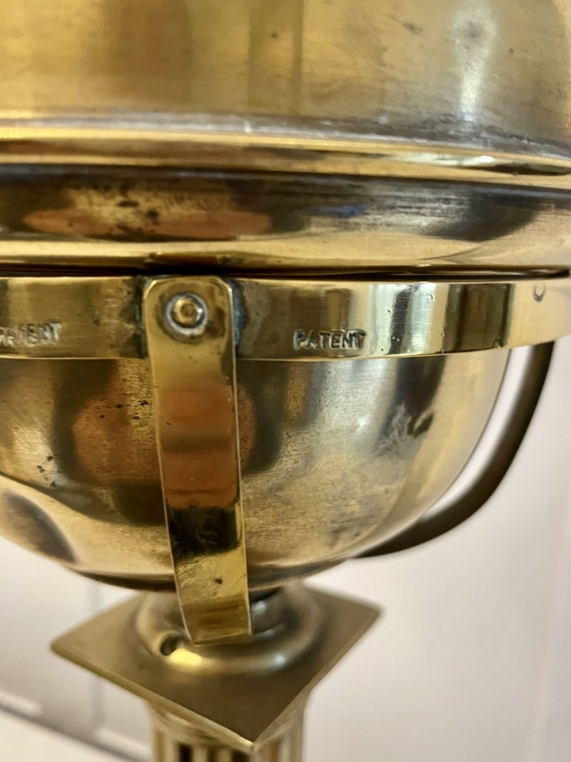Antique Victorian Reeded Column Brass Oil Lamp - Image 7