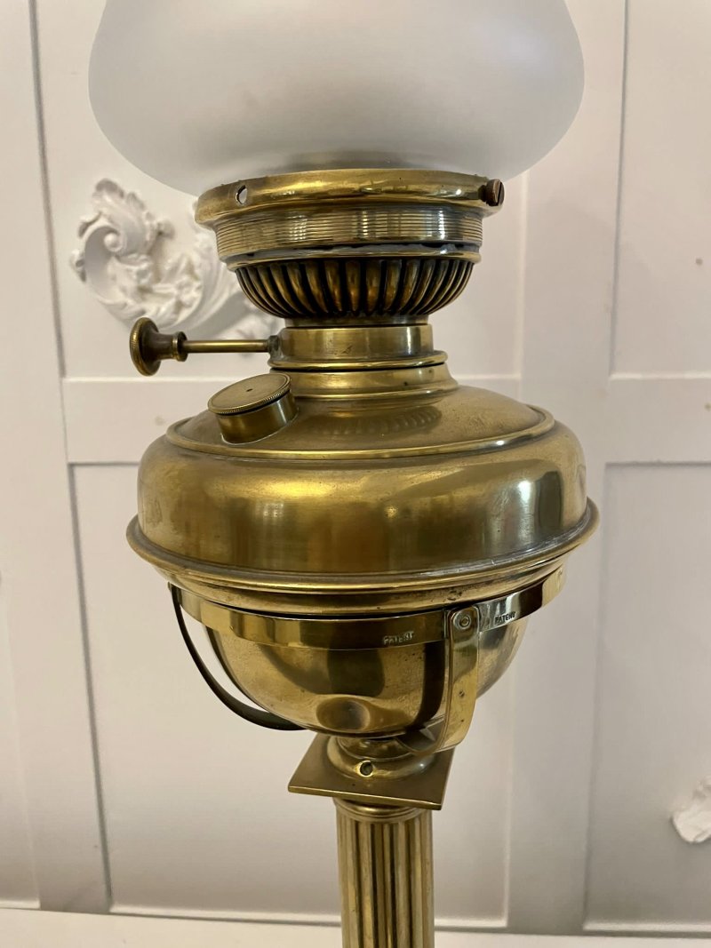Antique Victorian Reeded Column Brass Oil Lamp - Image 6