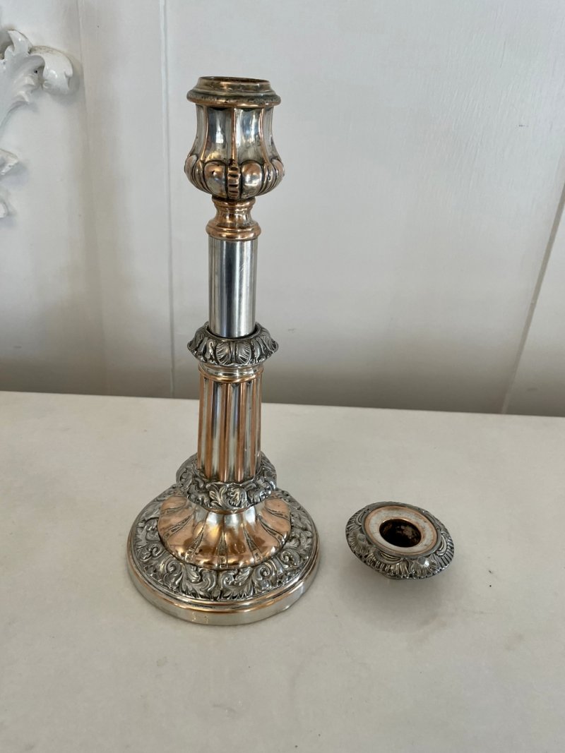 Unusual Pair Of Antique George III Quality Sheffield Plated Telescopic Candlesticks - Image 5