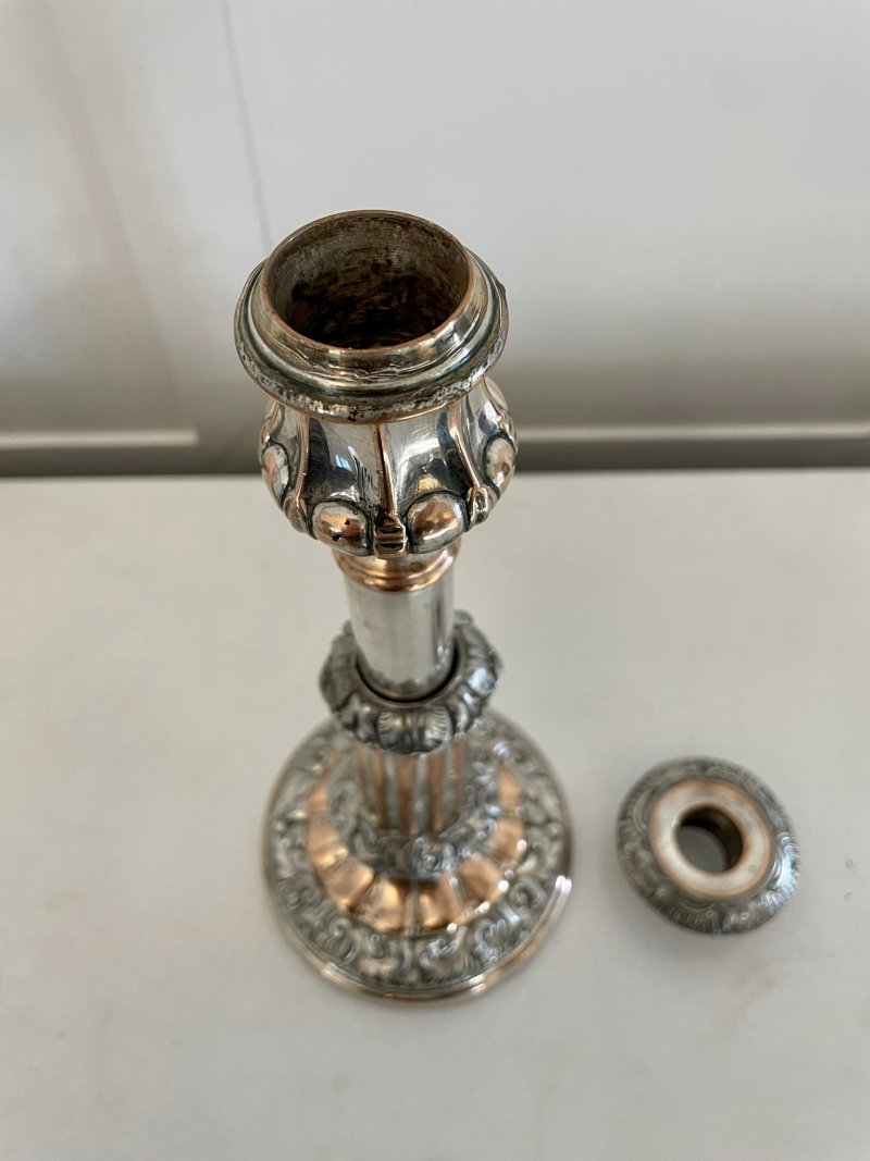 Unusual Pair Of Antique George III Quality Sheffield Plated Telescopic Candlesticks - Image 4