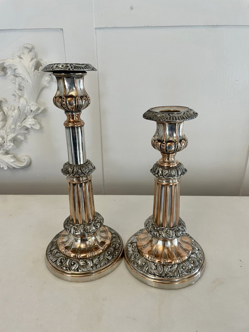 Unusual Pair Of Antique George III Quality Sheffield Plated Telescopic Candlesticks - Image 3