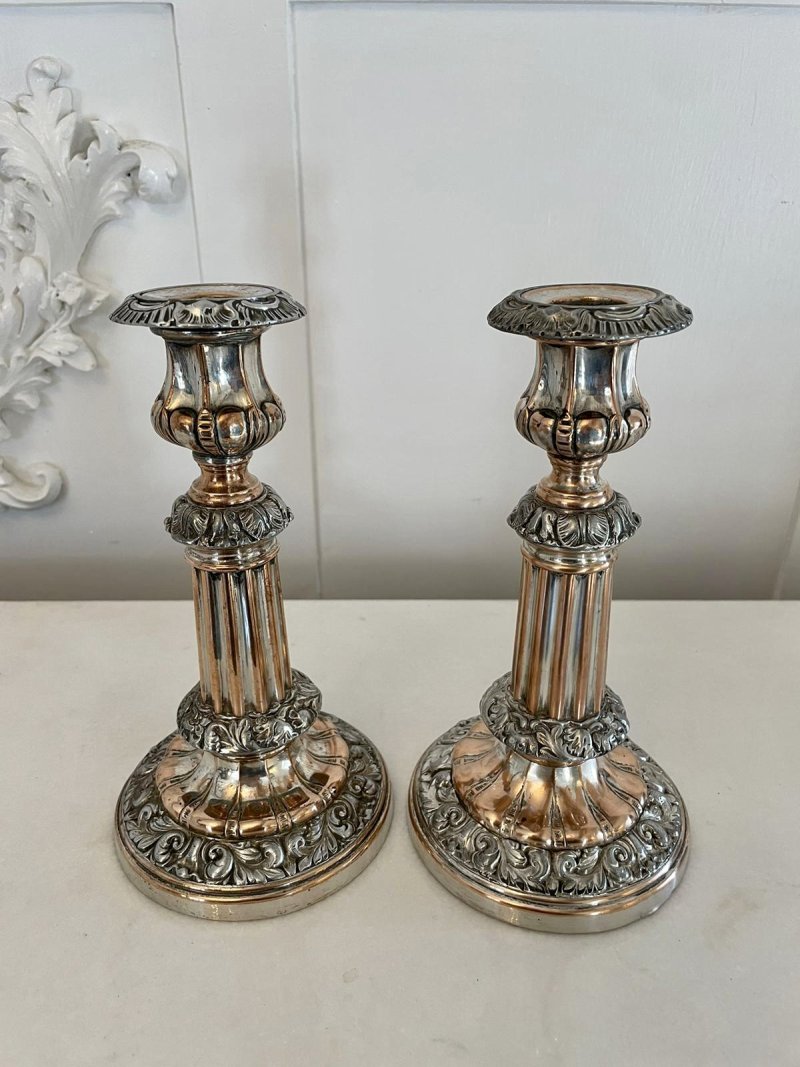 Unusual Pair Of Antique George III Quality Sheffield Plated Telescopic Candlesticks - Image 2