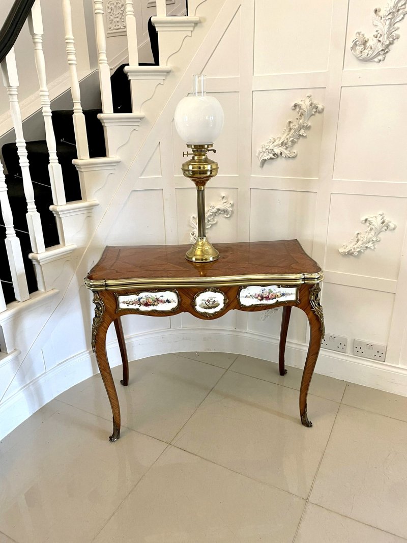 Antique Victorian Kingwood Porcelain and Ormolu Console Card Table by G T Morant - Image 8