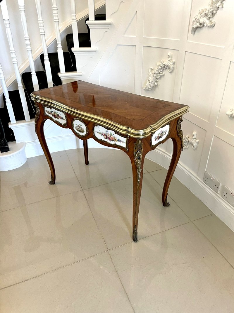 Antique Victorian Kingwood Porcelain and Ormolu Console Card Table by G T Morant - Image 9