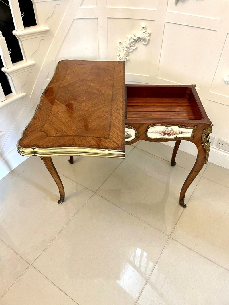 Antique Victorian Kingwood Porcelain and Ormolu Console Card Table by G T Morant - Image 17