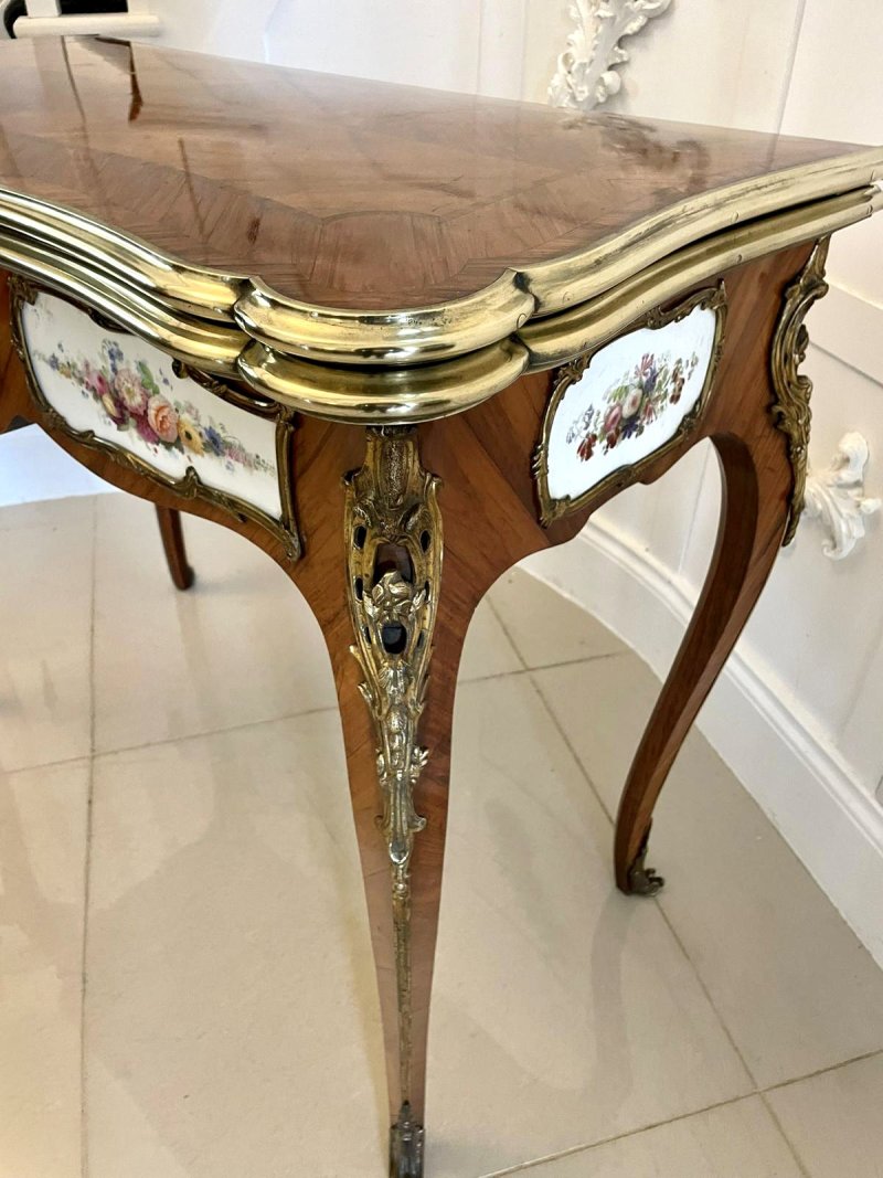 Antique Victorian Kingwood Porcelain and Ormolu Console Card Table by G T Morant - Image 7
