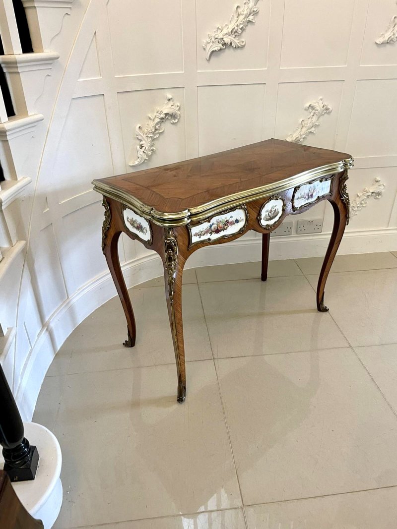 Antique Victorian Kingwood Porcelain and Ormolu Console Card Table by G T Morant - Image 4