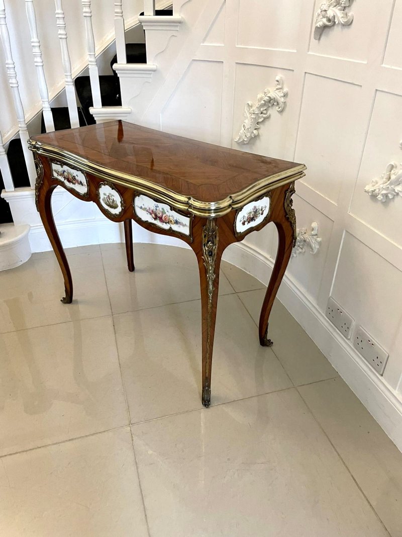 Antique Victorian Kingwood Porcelain and Ormolu Console Card Table by G T Morant - Image 5