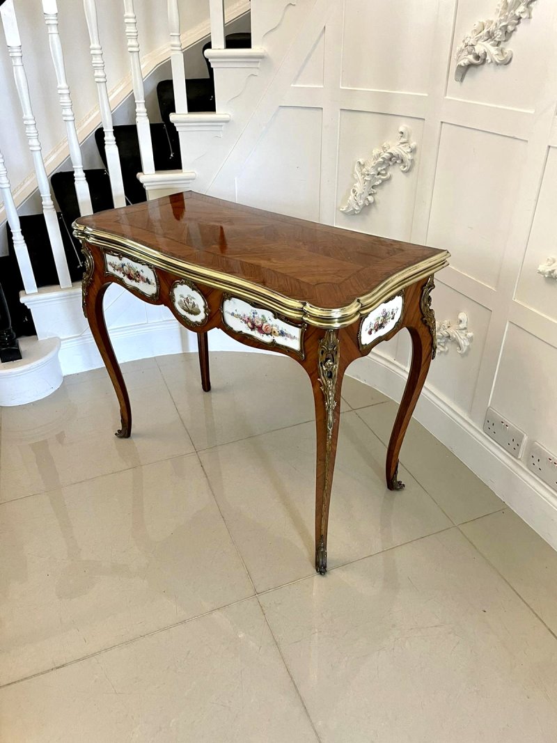 Antique Victorian Kingwood Porcelain and Ormolu Console Card Table by G T Morant - Image 6
