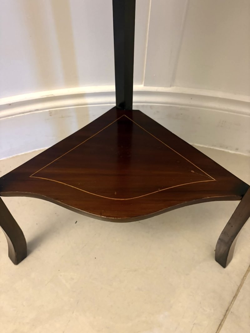 Antique Edwardian Mahogany Inlaid Serpentine Corner Display Cabinet - Image 15