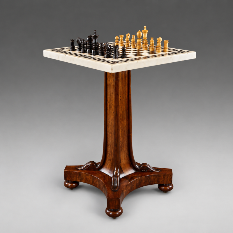 Late Regency Rosewood And Marble Chess Table