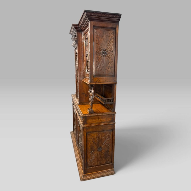 Antique Mid-19th Century French Breton Carved Oak Buffet Cabinet - Image 8