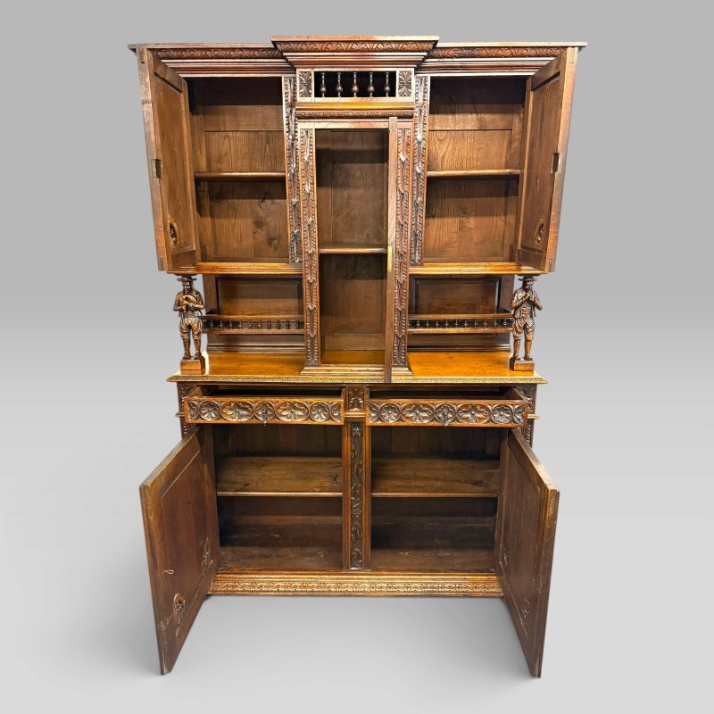 Antique Mid-19th Century French Breton Carved Oak Buffet Cabinet - Image 4