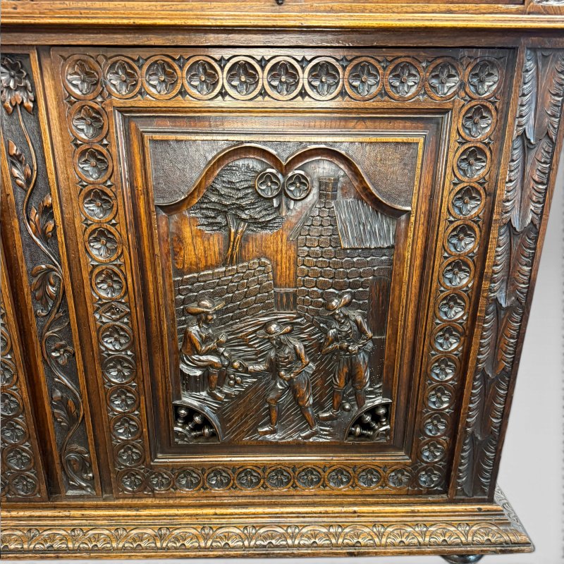 Antique Mid-19th Century French Breton Carved Oak Buffet Cabinet - Image 12