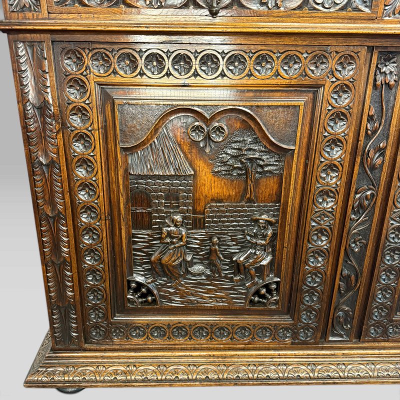 Antique Mid-19th Century French Breton Carved Oak Buffet Cabinet - Image 11