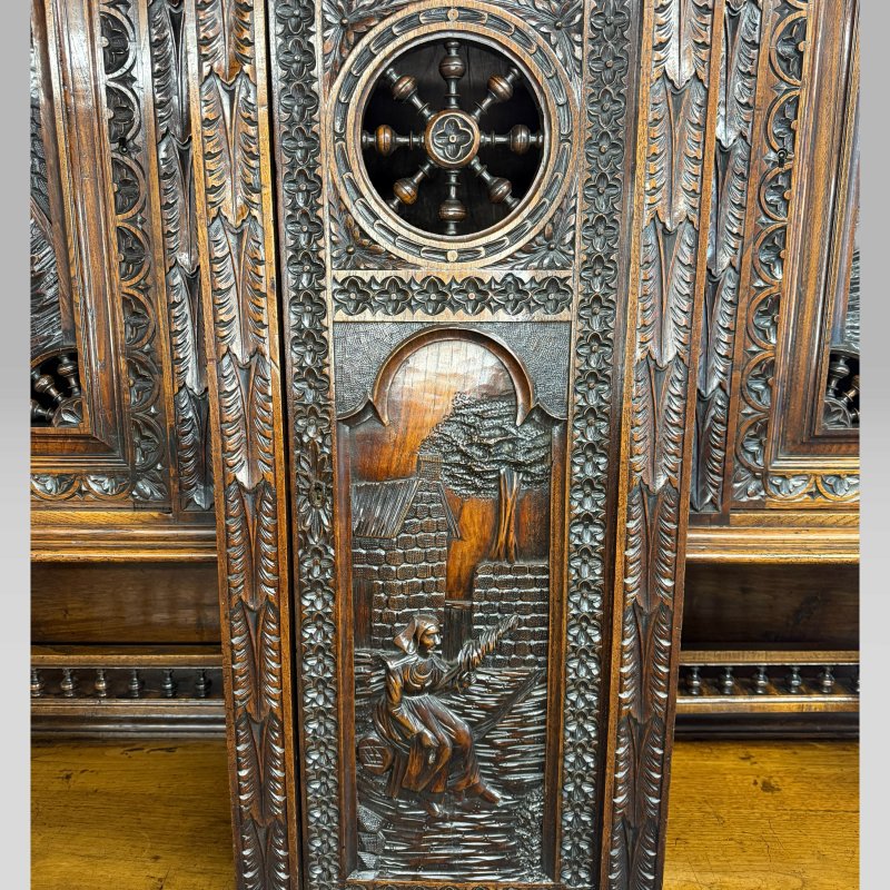 Antique Mid-19th Century French Breton Carved Oak Buffet Cabinet - Image 9