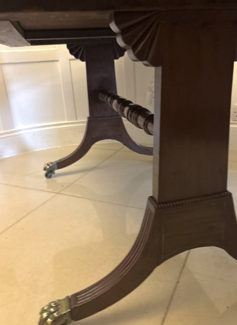 Antique Regency Freestanding Mahogany Drop Leaf Sofa Table with Brass Inlay - Image 13