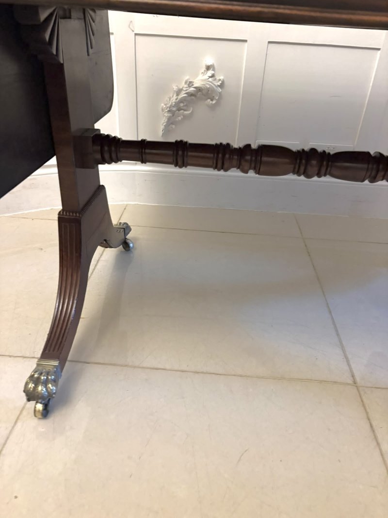 Antique Regency Freestanding Mahogany Drop Leaf Sofa Table with Brass Inlay - Image 15