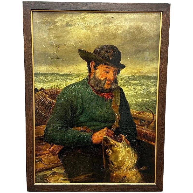 Richard Harry Carter (1839–1911) Signed Victorian Cornish Fisherman Original Marine Oil Painting