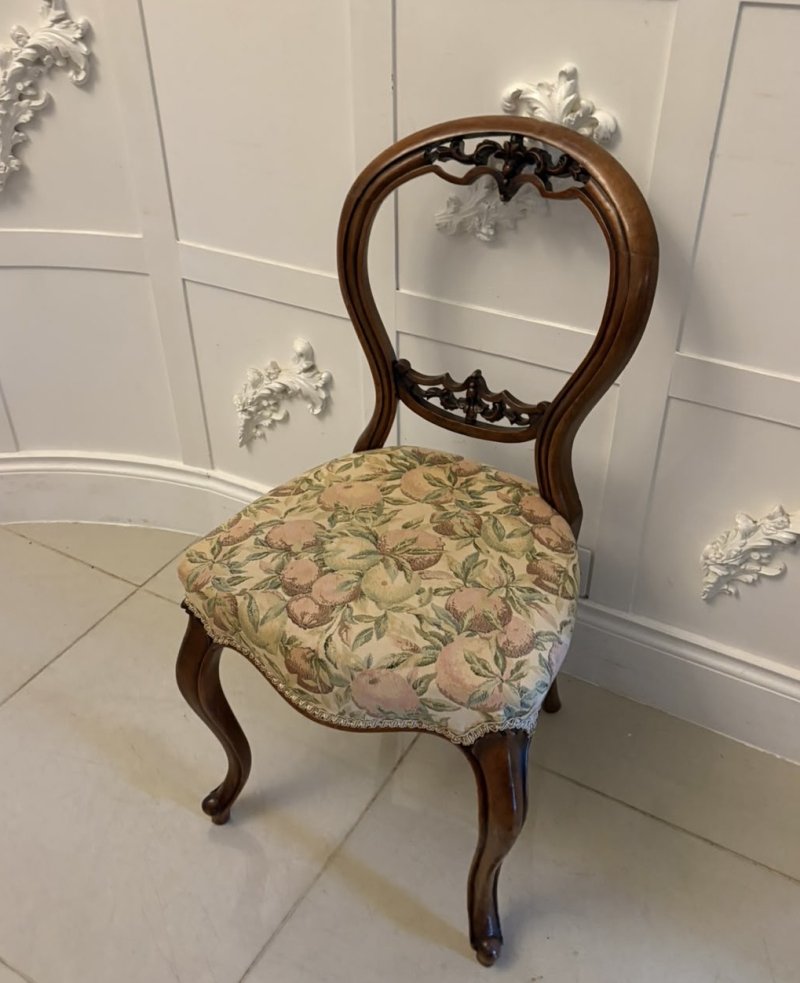 Antique Set of Four Victorian Carved Walnut Dining Chairs - Image 5