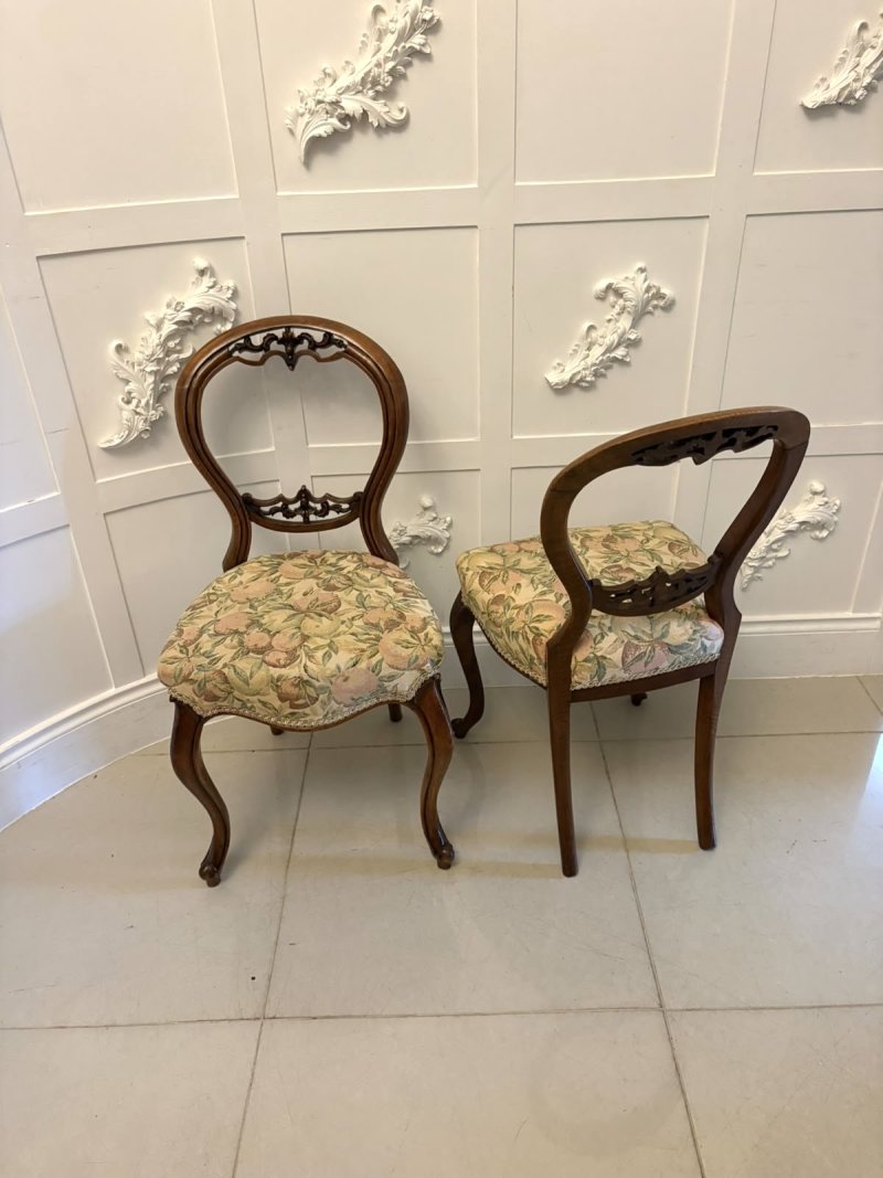 Antique Set of Four Victorian Carved Walnut Dining Chairs - Image 4