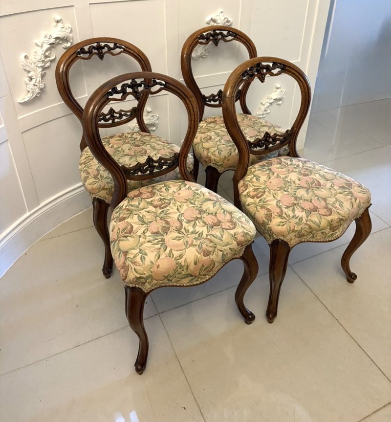 Antique Set of Four Victorian Carved Walnut Dining Chairs - Image 2