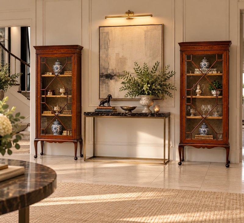Pair of Antique Edwardian Mahogany Astragal Glazed Display Cabinets - Image 2