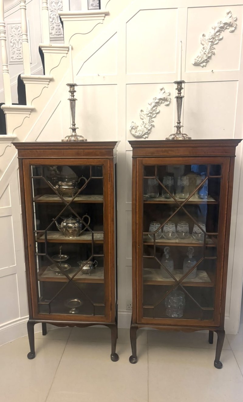 Pair of Antique Edwardian Mahogany Astragal Glazed Display Cabinets - Image 4