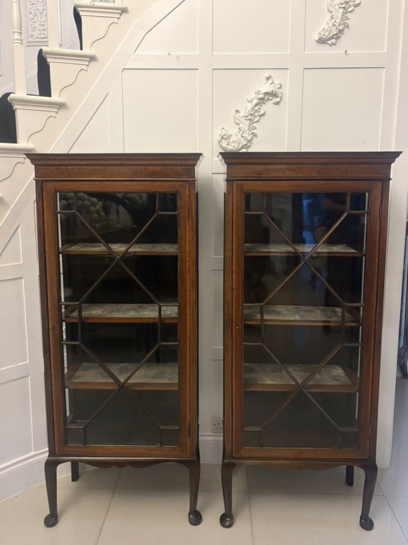 Pair of Antique Edwardian Mahogany Astragal Glazed Display Cabinets