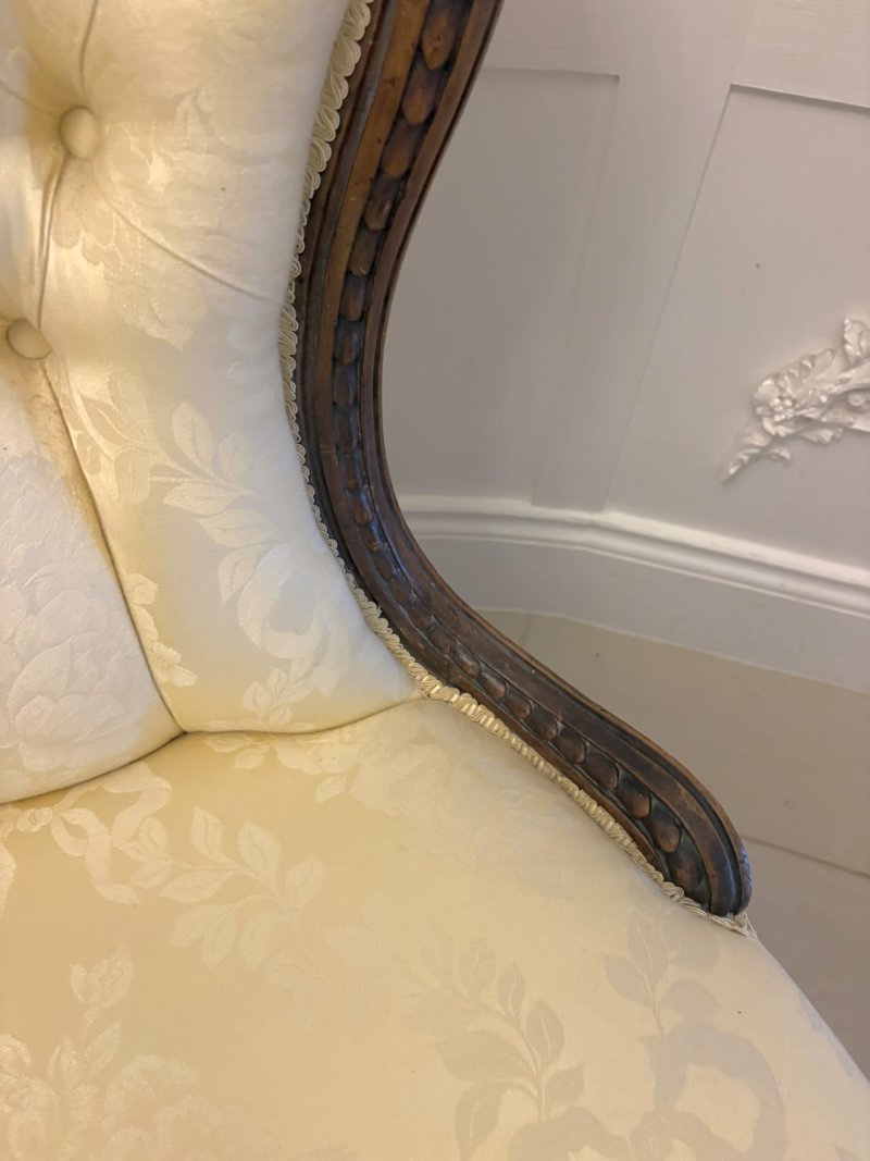 Antique Victorian Carved Walnut Spoon Back Slipper Chair - Image 7