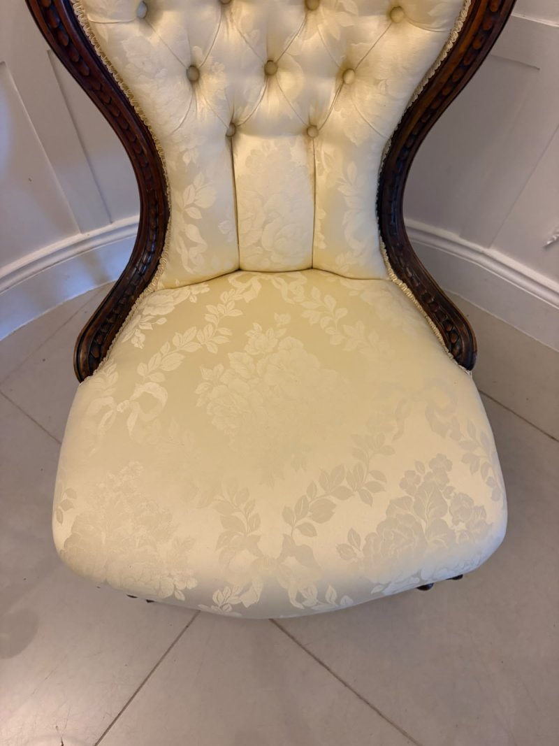 Antique Victorian Carved Walnut Spoon Back Slipper Chair - Image 9