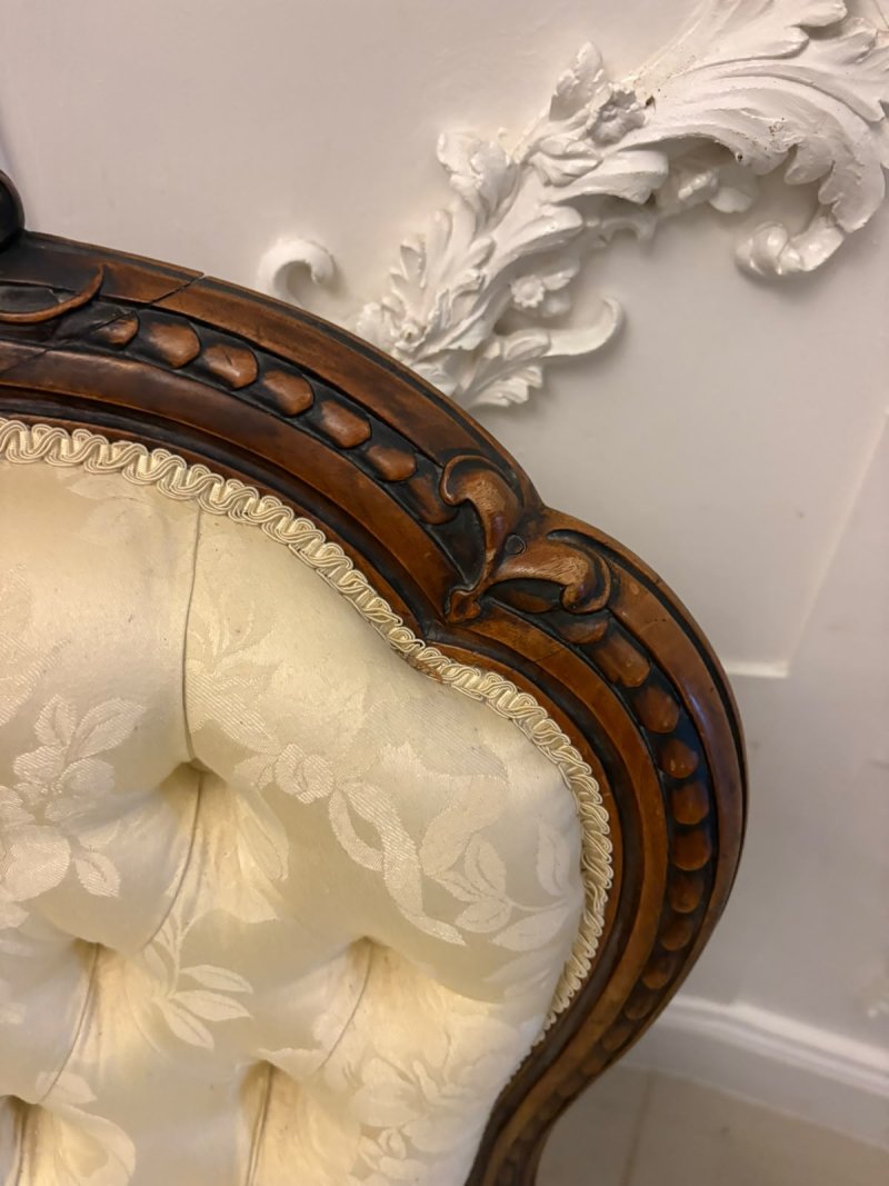 Antique Victorian Carved Walnut Spoon Back Slipper Chair - Image 13