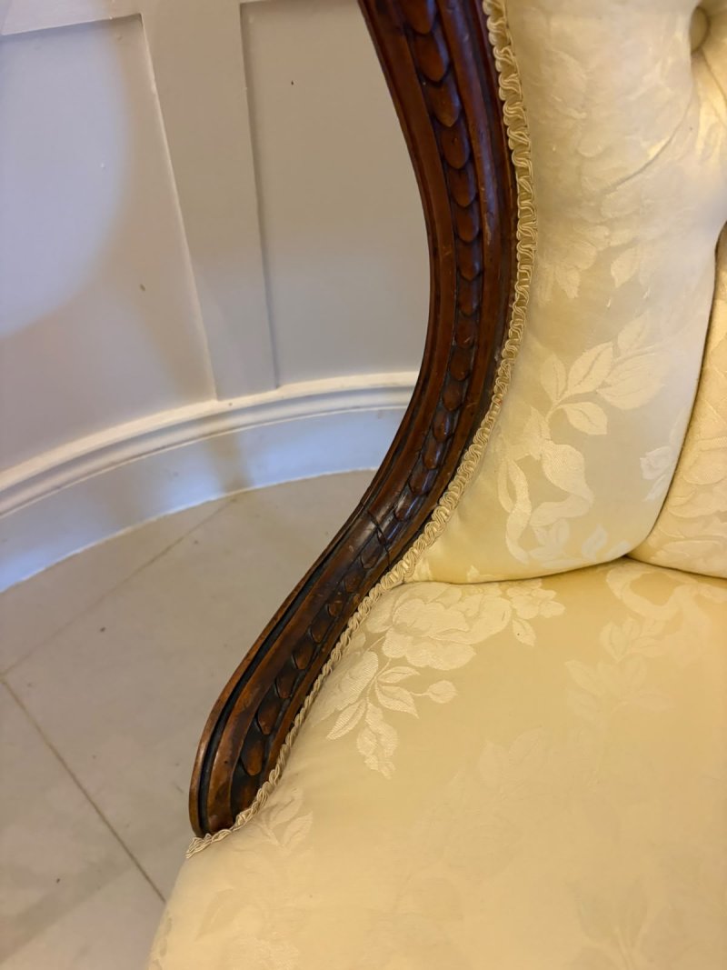 Antique Victorian Carved Walnut Spoon Back Slipper Chair - Image 10