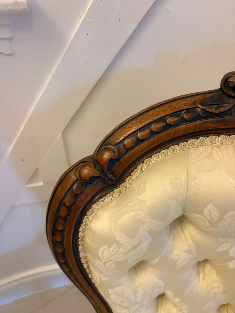 Antique Victorian Carved Walnut Spoon Back Slipper Chair - Image 12
