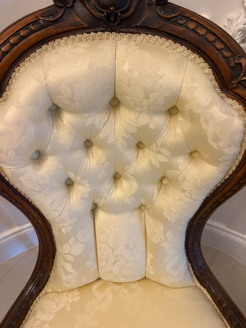 Antique Victorian Carved Walnut Spoon Back Slipper Chair - Image 11