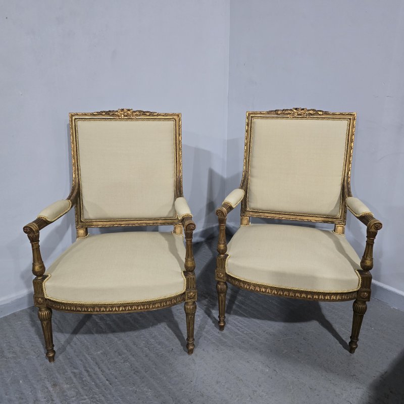 Super Quality Pair French Gilt Open Armchairs - Image 11