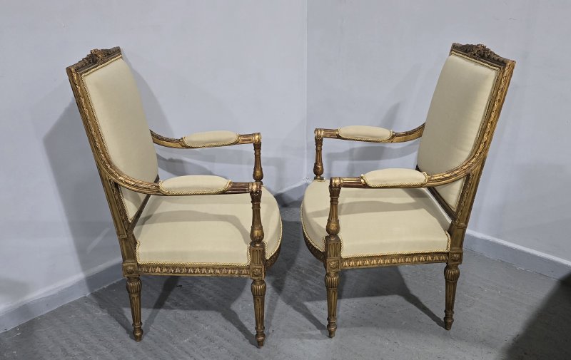 Super Quality Pair French Gilt Open Armchairs - Image 2
