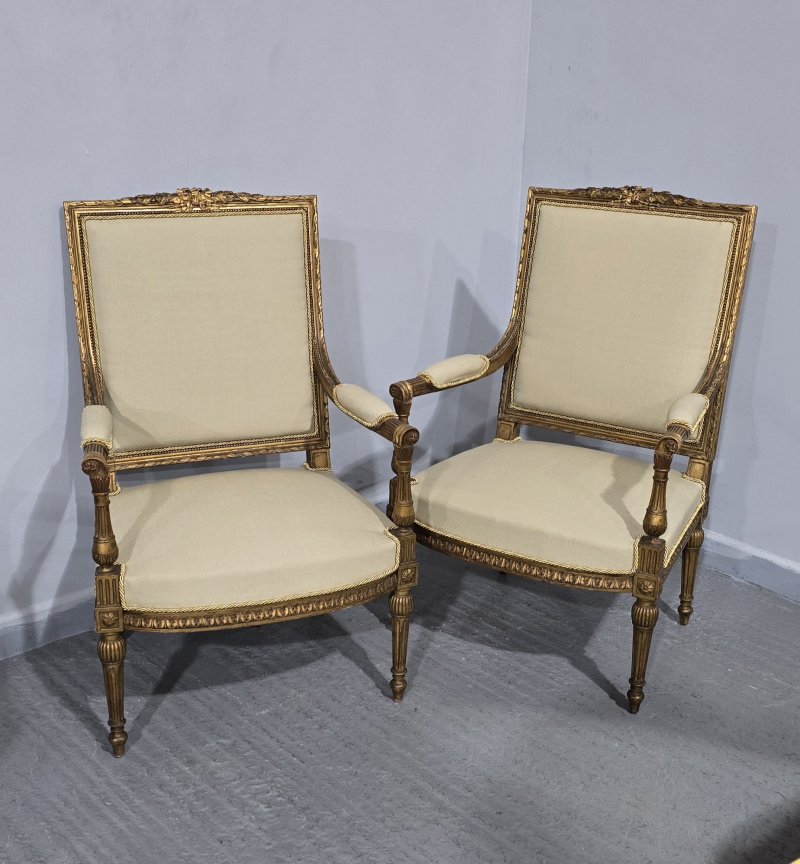 Super Quality Pair French Gilt Open Armchairs - Image 3