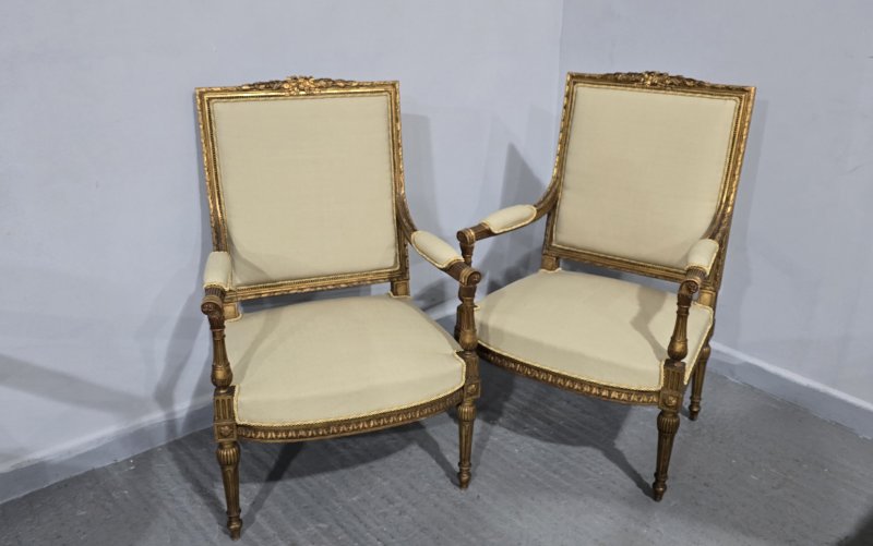 Super Quality Pair French Gilt Open Armchairs - Image 6