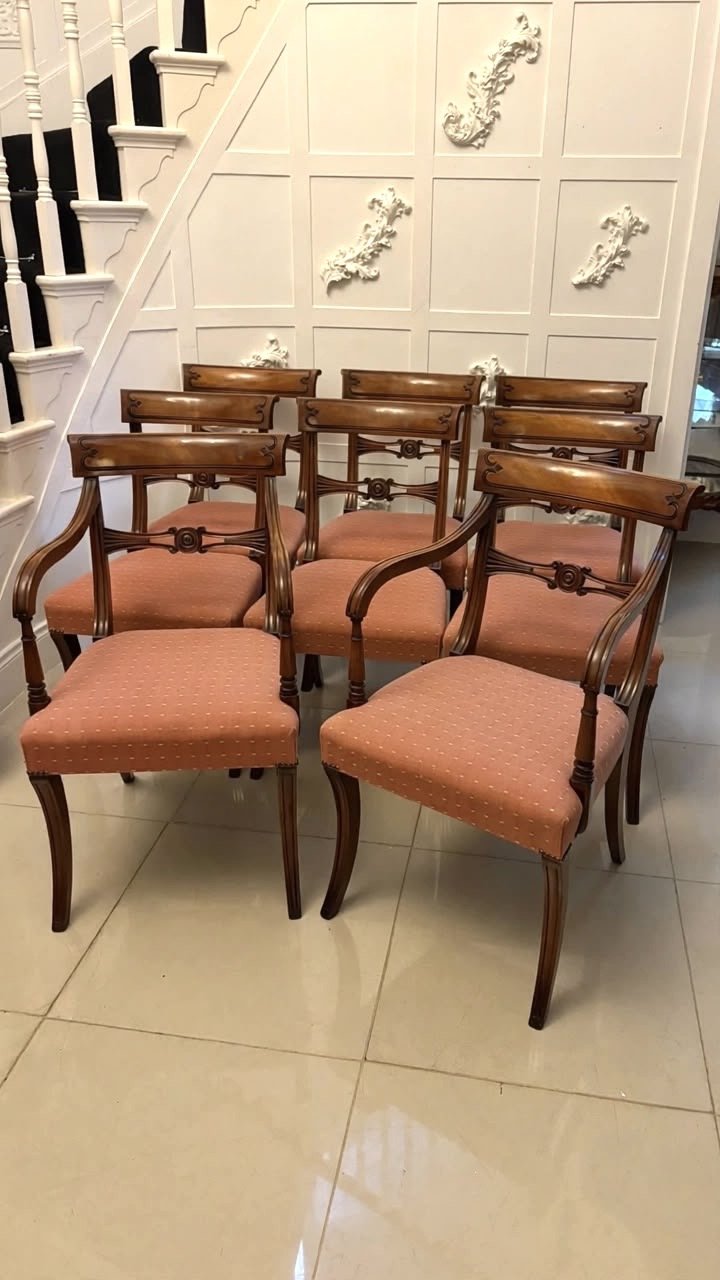 Antique Mahogany Set of Eight Dining Chairs Including Two Carvers
