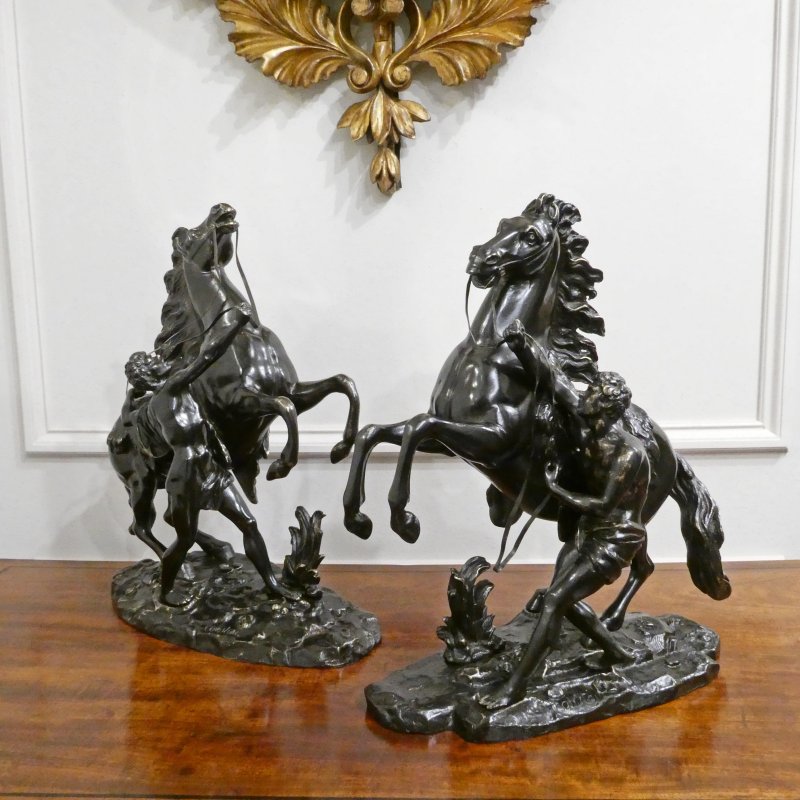 Pair of French 19th Century Bronze Marly Horses After Coustou