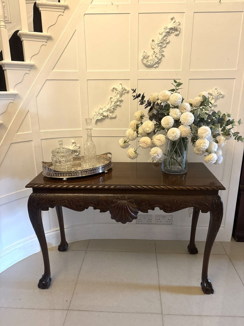 Antique Victorian Carved Mahogany Console Hall Table - Image 2