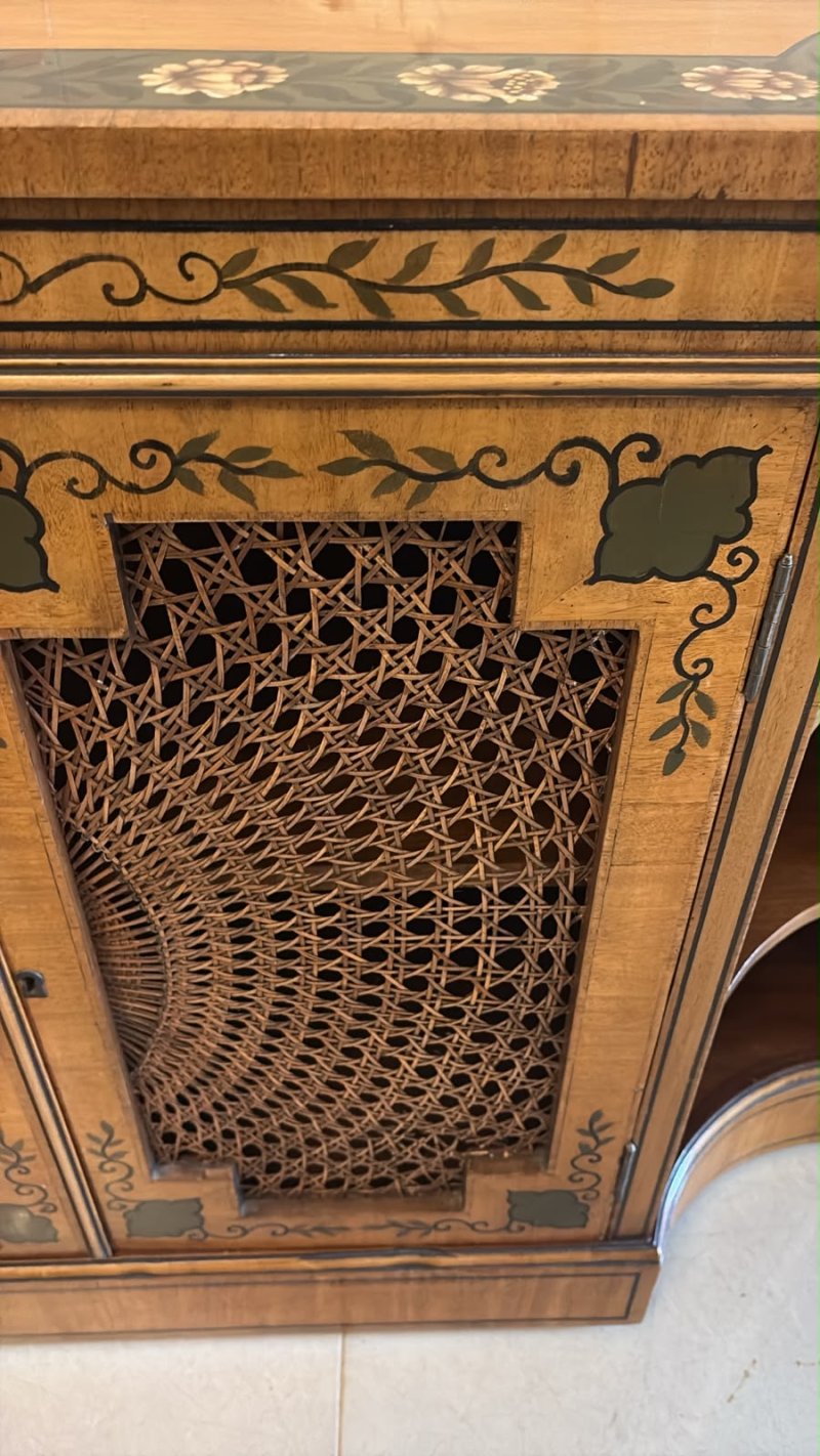 Antique Sheraton Revival Painted Satinwood and Cane Side Cabinet - Image 6