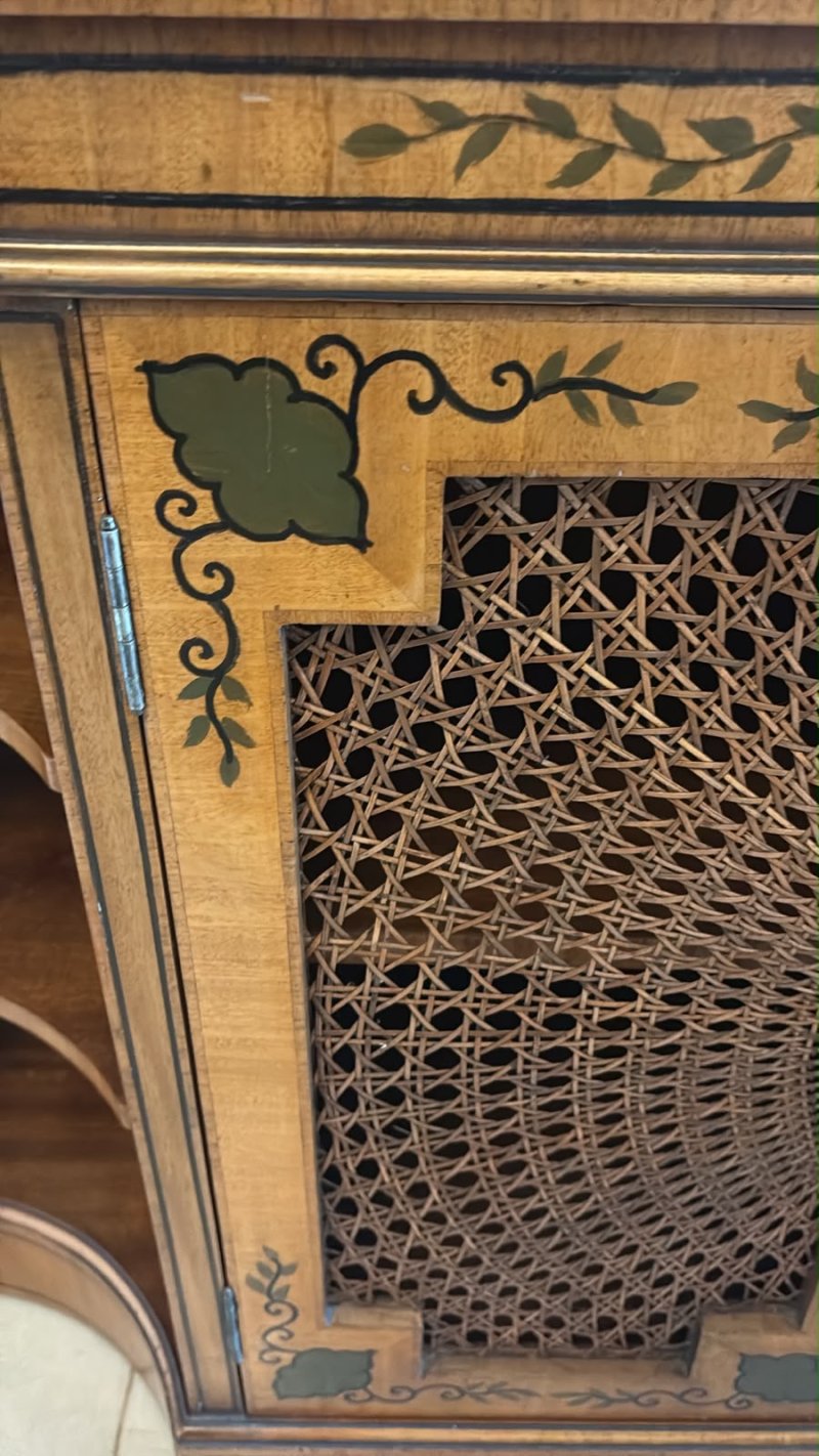 Antique Sheraton Revival Painted Satinwood and Cane Side Cabinet - Image 7