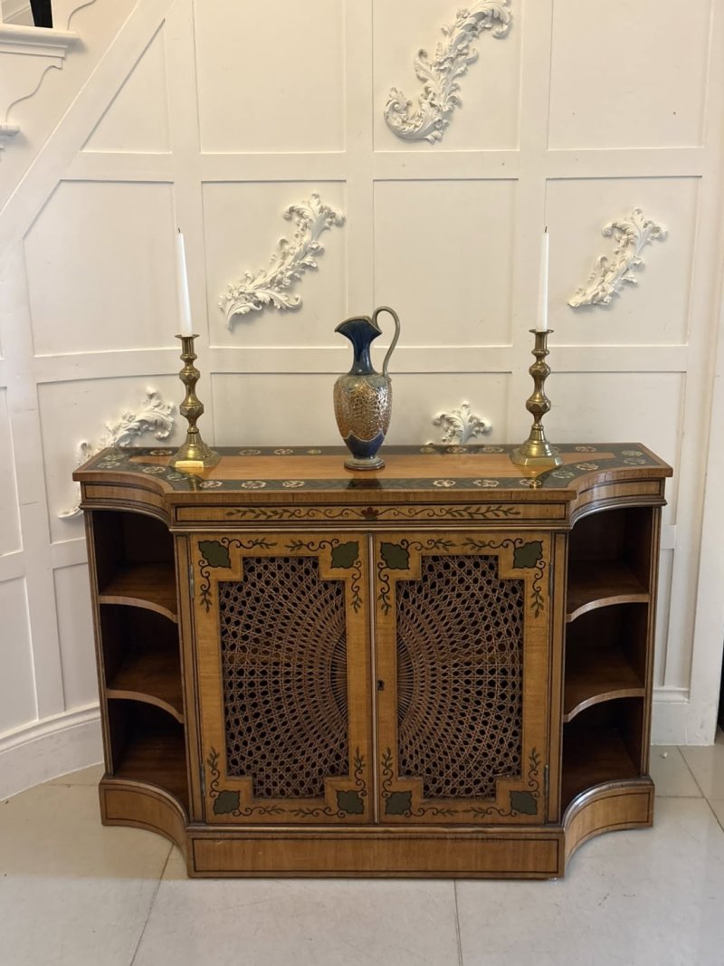 Antique Sheraton Revival Painted Satinwood and Cane Side Cabinet - Image 3