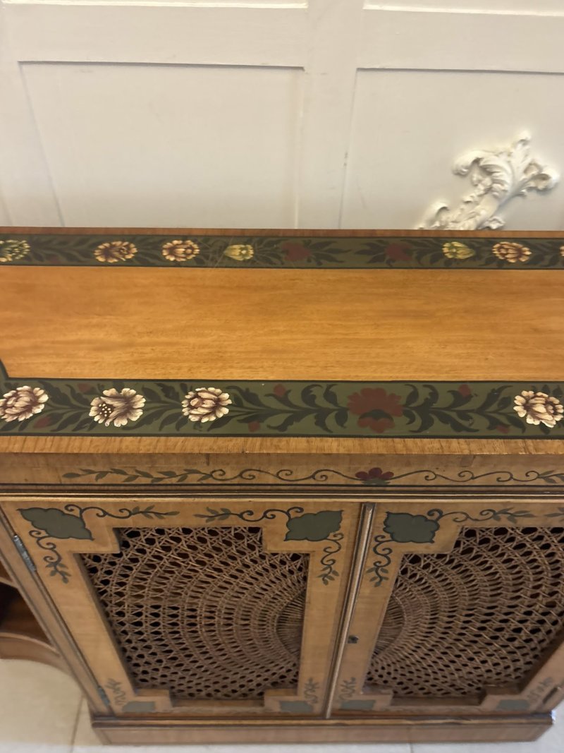 Antique Sheraton Revival Painted Satinwood and Cane Side Cabinet - Image 11