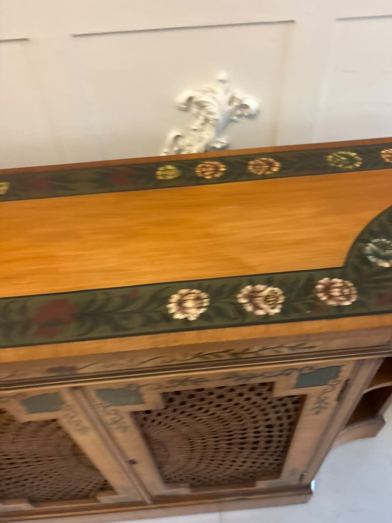 Antique Sheraton Revival Painted Satinwood and Cane Side Cabinet - Image 9