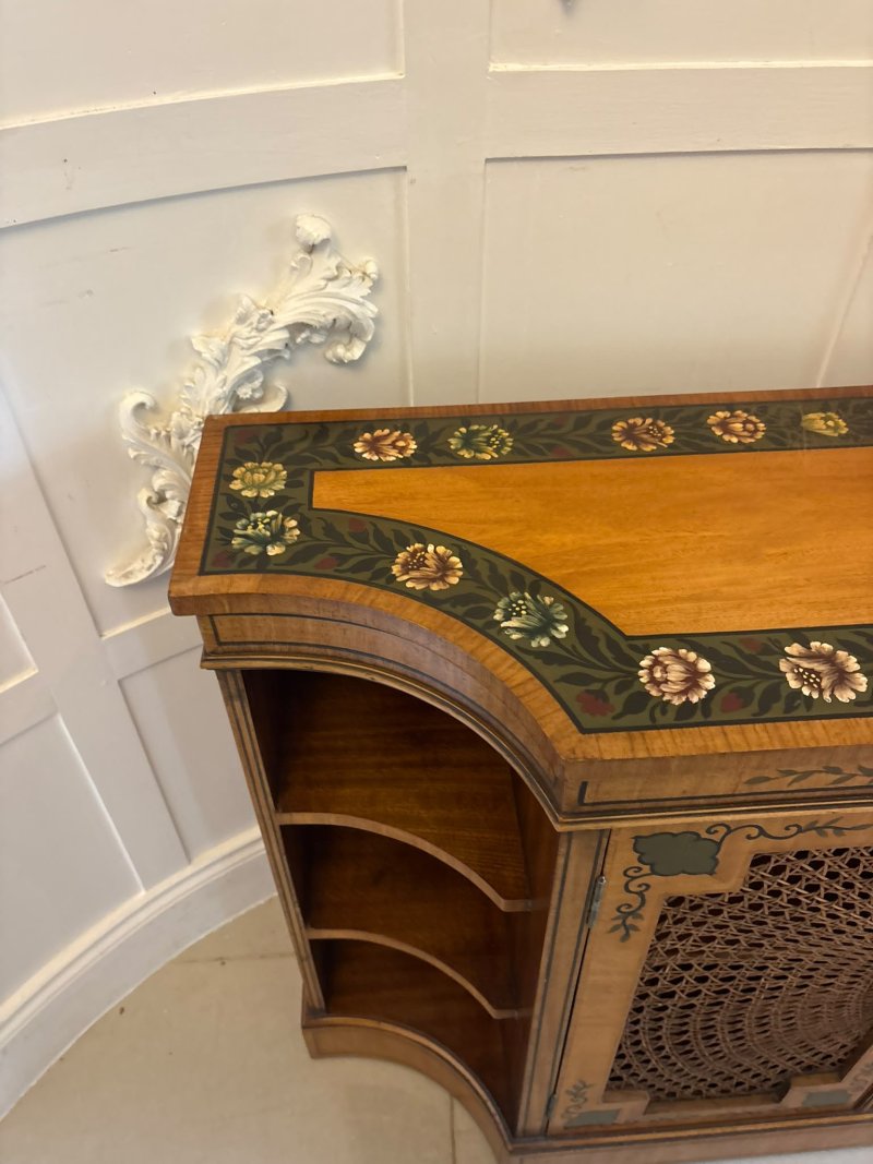 Antique Sheraton Revival Painted Satinwood and Cane Side Cabinet - Image 10
